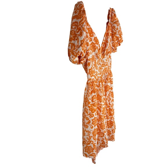 SHEIN Dresses & Skirts - Shein Orange Babydoll Dress – Scoop Back, Tie Detail, Puff Sleeves, Size 6
